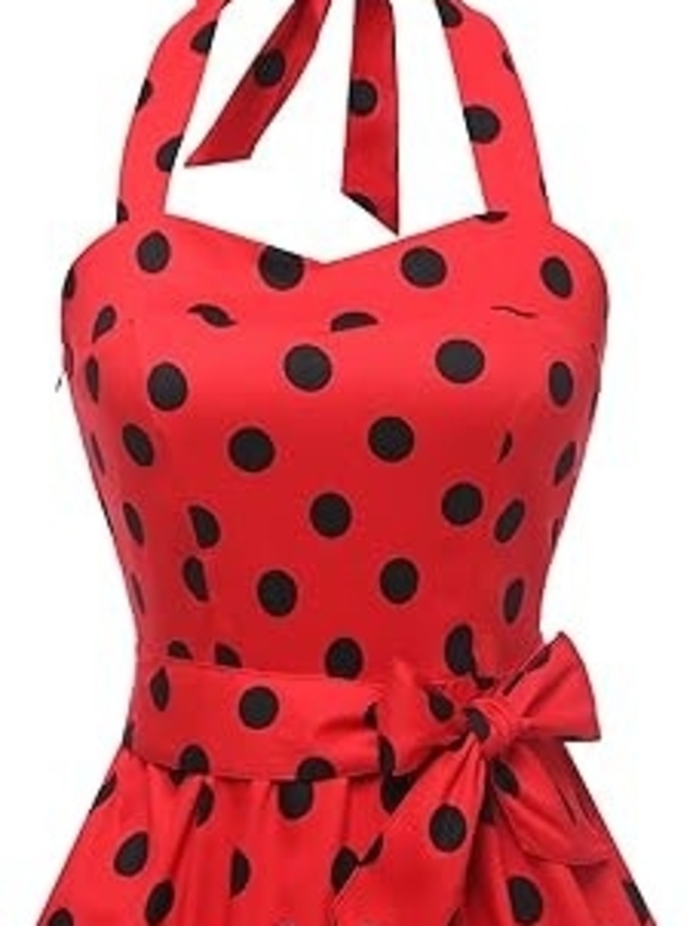 Red Polka Dot Halter Dress with Black Dots